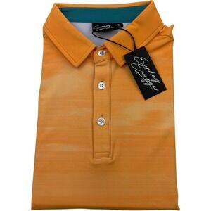 Sunday Swagger Orange Cactus Print Short Sleeve Athletic Stretch Polo Medium NWT